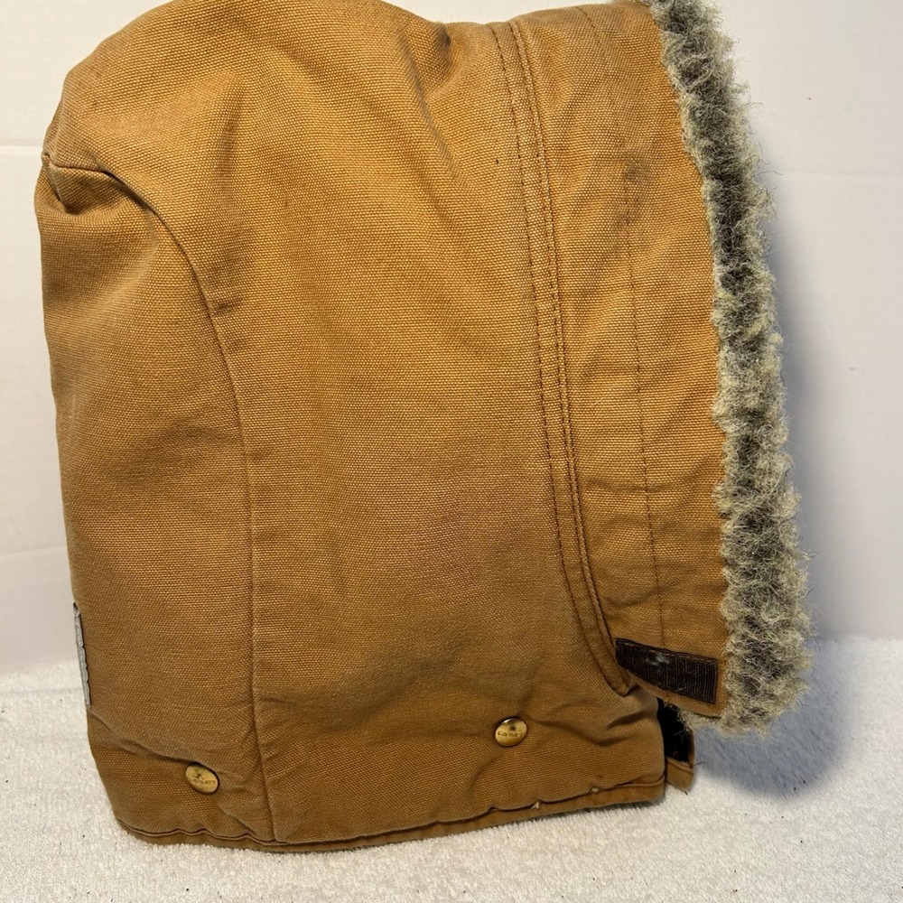 Carhartt Vintage Brown Duck Canvas Snap On Hood Faux Fur Trim USA 968QH Mens